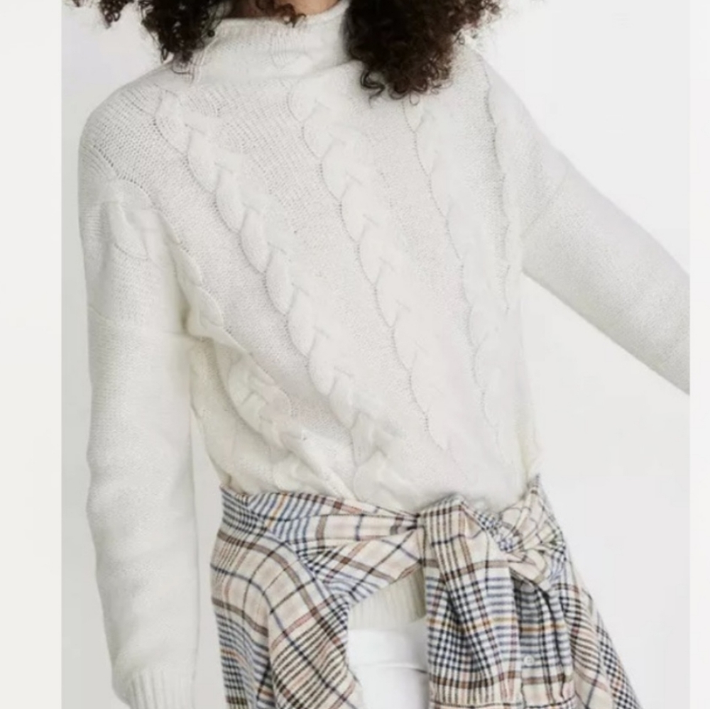 Madewell Grenville Cable Knit Mock Neck Sweater Antique Cream Sz‎ S.